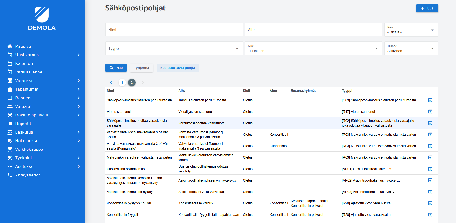 Management of configurable Timeworks email templates on a computer screen. The view includes cancellation messages, payment links and visitor arrival notifications.